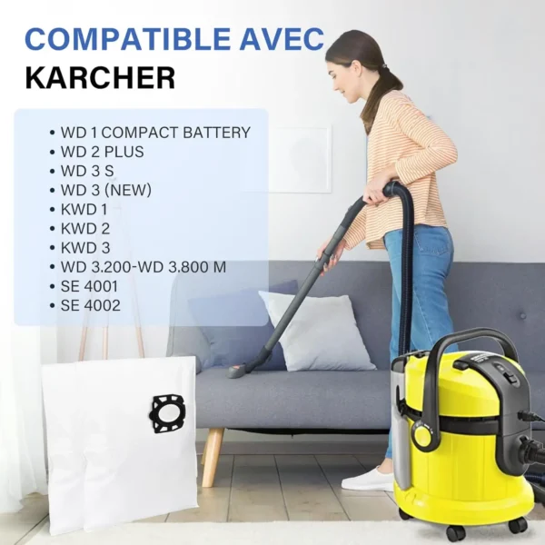 Vacuum Cleaner Bags Compatible with Karcher WD2 Plus, WD 3, KWD 1, KWD 2, KWD 3, MV 3, SE 4001, SE 4002 Wet & Dry Vacuum Cleaner - Image 2