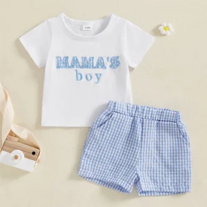 Baby Boy Summer Clothes Mamas Boy Clothes Short Sleeve T-Shirt Casual Shorts Set My First Mothers Day Baby Boy Outfit