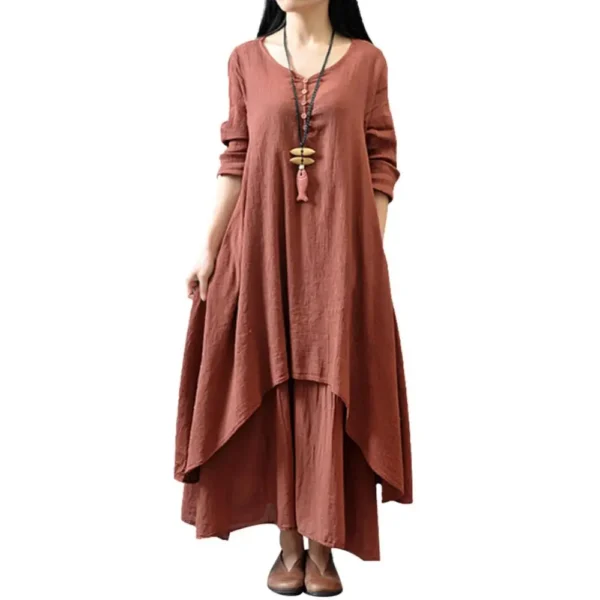 Female Oversize Long Dresses for Women 2024 Oversized Women Solid Color Long Sleeve Baggy Loose Layered Maxi Dress - Image 4