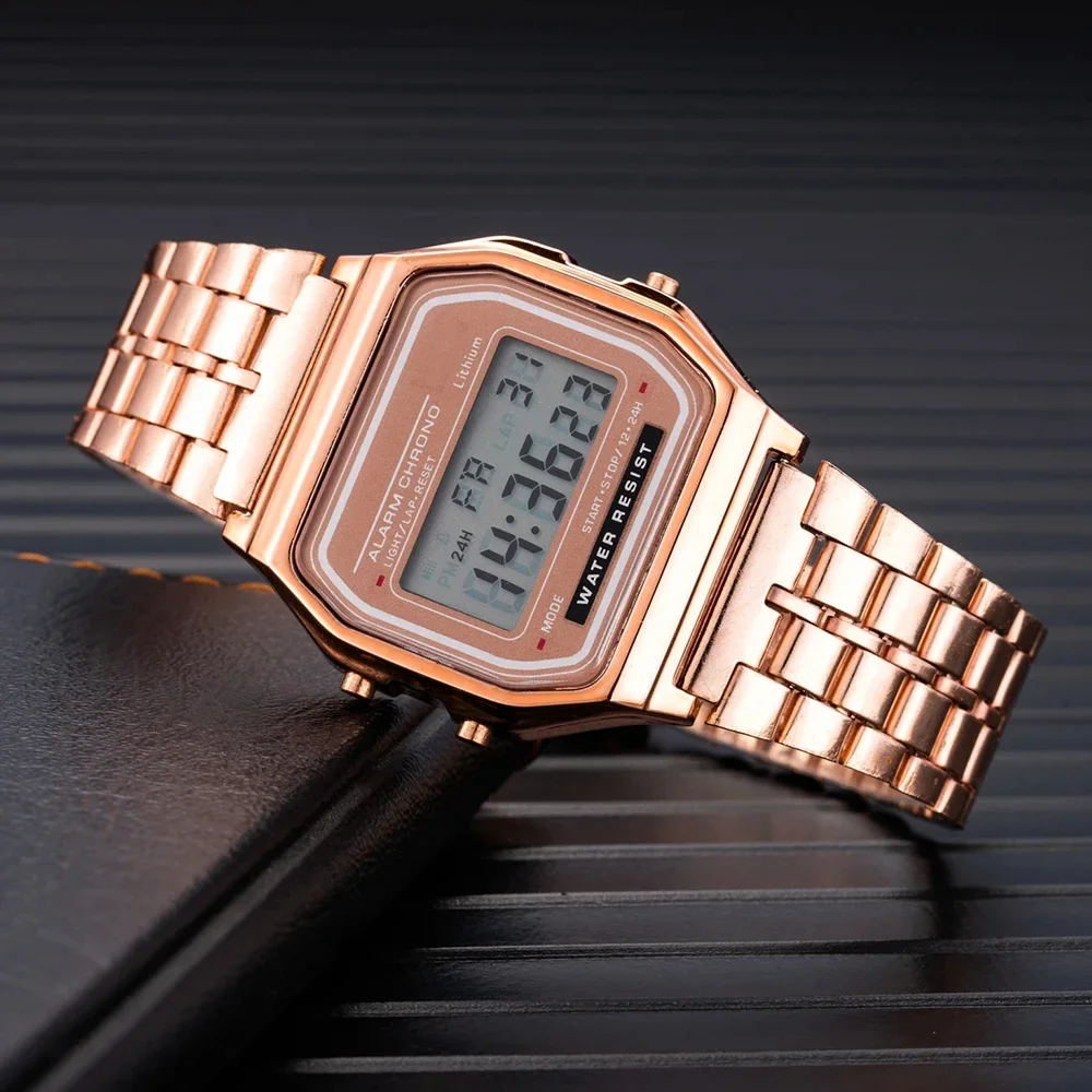 Retro Square Electronic Watches Digital Display Women Men Watch Rose Gold Silver Luxury Ladies Wristwatches Relojes Para Mujer 3 Retro Square Electronic Watches Digital Display Women Men Watch Rose Gold Silver Luxury Ladies Wristwatches Relojes Para Mujer - Image 3
