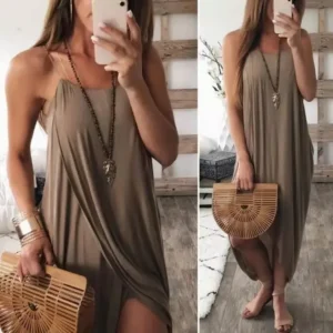 Ebay Knitted Off-Shoulder Midi Dress Pure Color Sexy Beach Skirt Bare Chest Irregular Hemline Loose Waistline Polyester Fiber