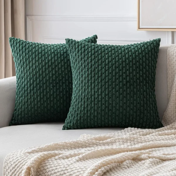 Spring Sage Green Decorative Throw Pillow Covers 18x18 Soft Corduroy Striped Square Pillow Covers for Couch Living Room Bed Sofa - Image 12