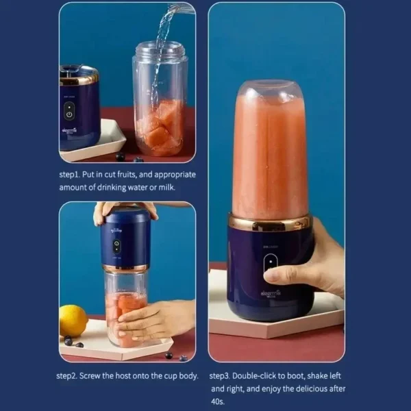 1set-New portable juicer with 2 cups, USB rechargeable mini blender, fresh juicer cup, personal sized smoothie blender - Image 4