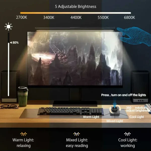 LED Monitor Light Bar Computer Screen Hanging Lights RGB  Atmosphere Table Lamp For Work Study Read Gaming Dimming Lighting 44cm - Image 3