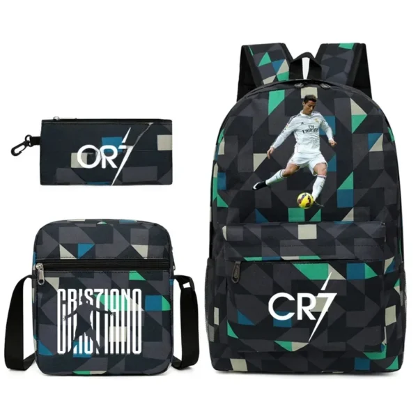 Fashionable CR7 Teenage Children's School Bag Set 3 Pieces Backpack Geometric Pattern Arc Shoulder Strap Versatile Backpack - Image 24