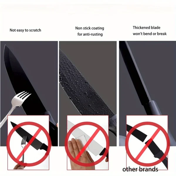 Kitchen knife 7-piece set, black professional stainless steel chef's knife with holder set home rust-proof and sharp meat cutter - Image 4