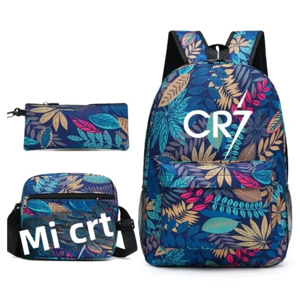 Fashionable CR7 Teenage Children's School Bag Set 3 Pieces Backpack Geometric Pattern Arc Shoulder Strap Versatile Backpack - Image 28