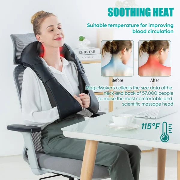 Shiatsu Neck and Shoulder Massager Heated Back Massager U Shape Deep Kneading Electric Massage Pillow For Neck Waist Leg Body - Image 3
