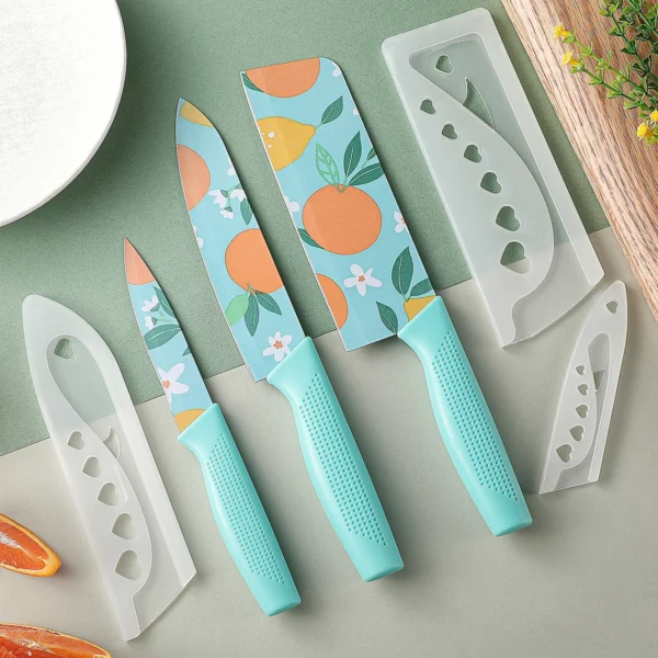 3pcs-set Kitchen Knife Set Stainless Steel Vegetable Knife Fruit Knife Colorful Fruit Print Knife Fruit knife Chef Knife - Image 7