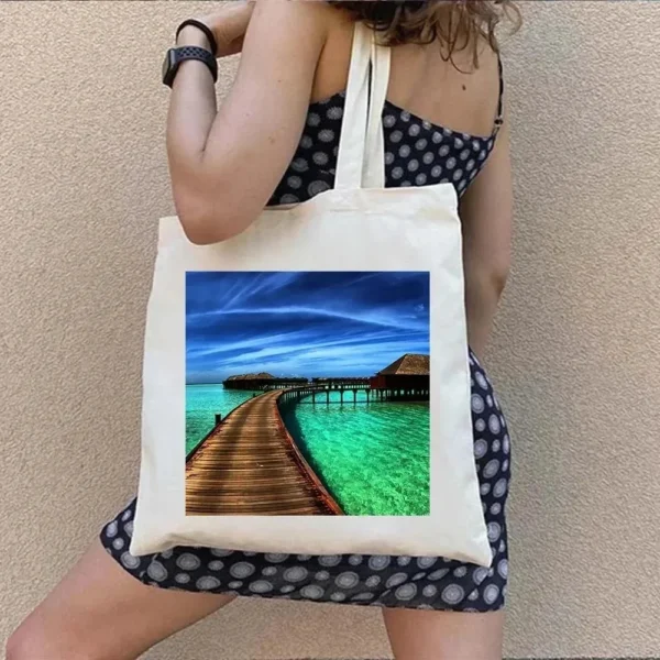 Vintage Retro Summer Beach Holiday Maldives Maldivian Flag Love Heart Shopping Shoulder Canvas Tote Bag Harajuku Work Travel - Image 30
