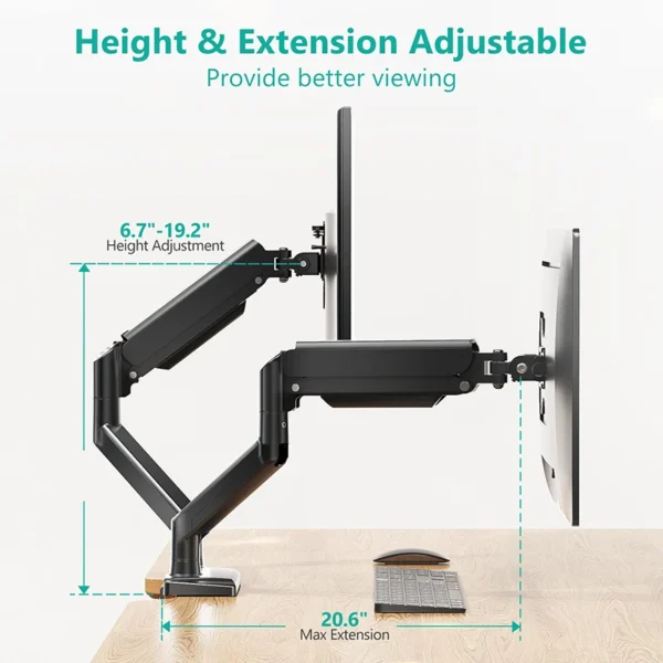Dual Monitor Mount For 13″–34″ Screens, Adjustable Dual Monitor Stand, With 180° Swivel, Tilt, 360° Rotation For Home Office - Image 6