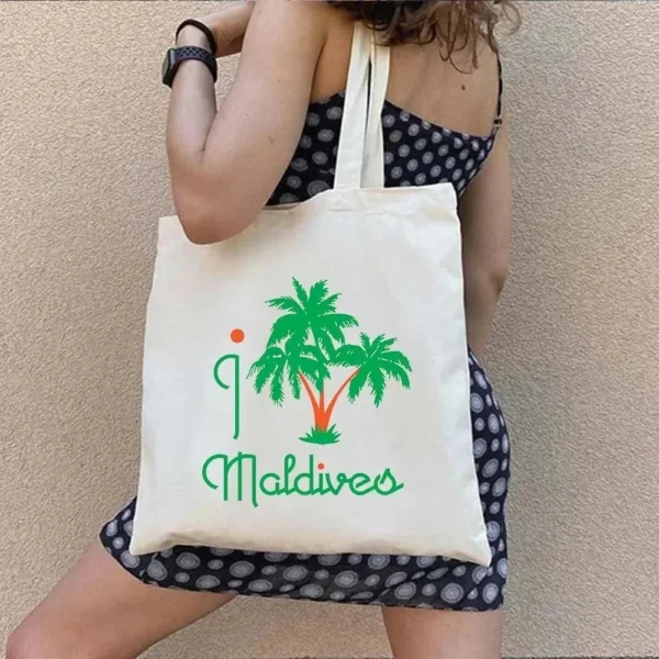 Vintage Retro Summer Beach Holiday Maldives Maldivian Flag Love Heart Shopping Shoulder Canvas Tote Bag Harajuku Work Travel - Image 20