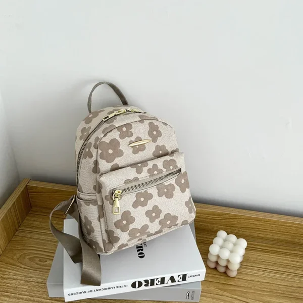 PU Leather Shoulder Mini Small Backpack Multi-Function Ladies Phone Pouch Pack Flower Print Ladies School Backpack Bag for Women - Image 9