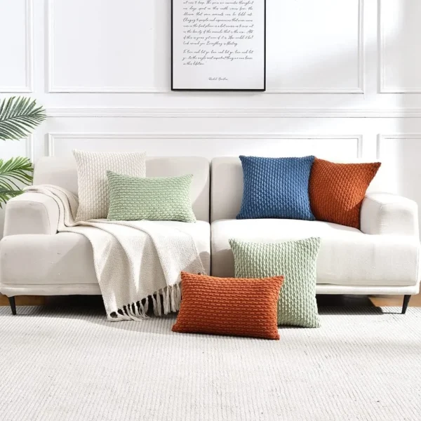 Boho Striped Decorative Throw Pillow Covers, Soft Corduroy Double-sided Fluffy Farmhouse Couch Pillow Covers, Orange 40/45/50CM - Image 6