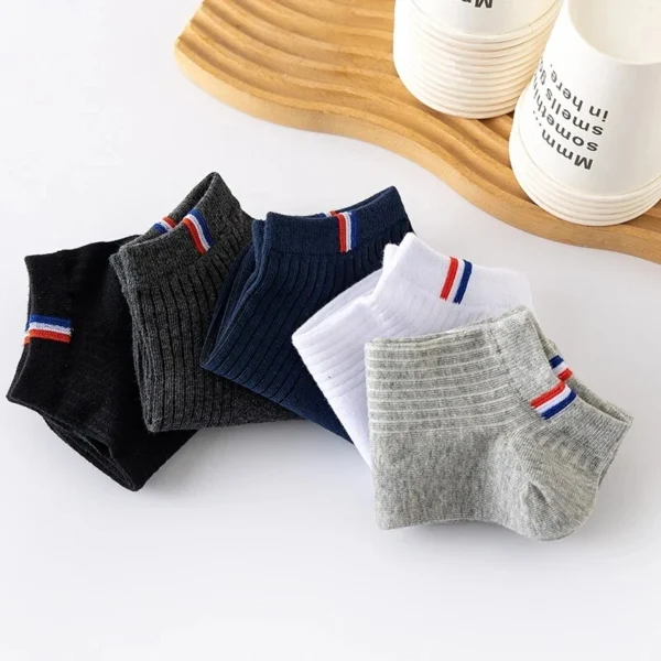 5 Pairs Thin Boat Socks Summer Blending Plain Color Mens Casual Breathable Sweat Absorbing Calibration - Image 5