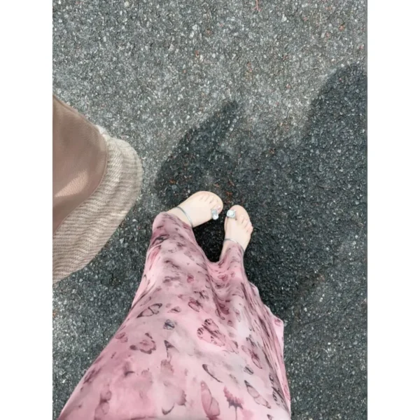 Retro Butterfly Print Hemmed Dress Women's Summer Slimming Knee-Length Long Dress Dopaamine Floral Skirt Elegant Waist-Cinching - Image 3