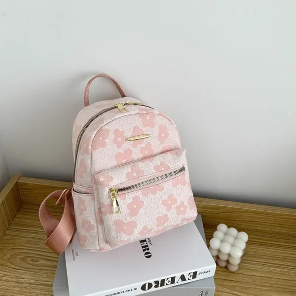 PU Leather Shoulder Mini Small Backpack Multi-Function Ladies Phone Pouch Pack Flower Print Ladies School Backpack Bag for Women - Image 8