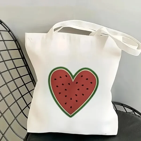 Watermelon Print Tote Bag for Travel & Shopping Colorful Watermelon Slice Design Shopping Tote Bag  Reusable Shoulder Bag - Image 3