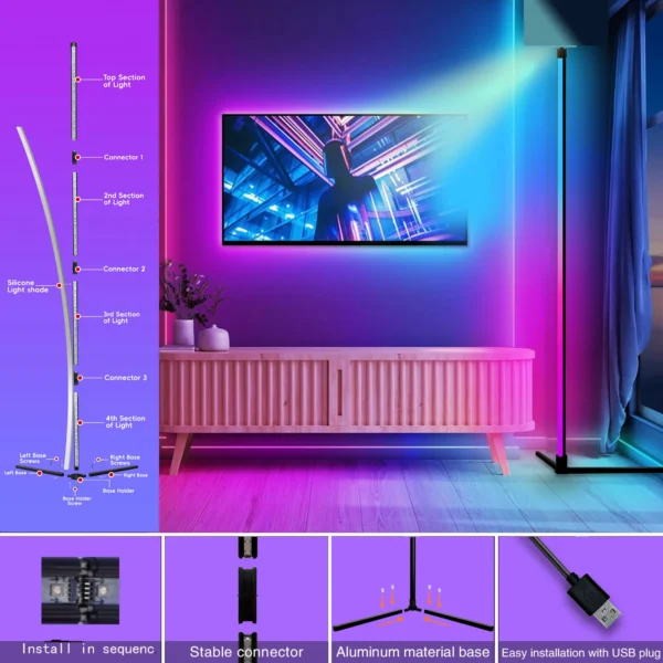 RGB Dream Color Floor Lamp with Music Sync Modern 16 Million Color Changing Standing Mood Light For Bedroom Living Room - Image 6