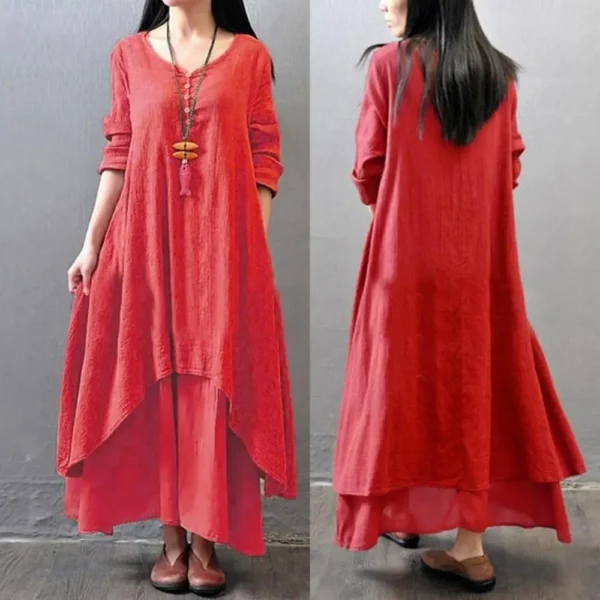 Female Oversize Long Dresses for Women 2024 Oversized Women Solid Color Long Sleeve Baggy Loose Layered Maxi Dress