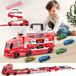 Home 41 New Launching Car Tow Truck Kids Toy, 6 Small Car Set, 35.4 inch Super Long Size, Develops Organizing and Hands-On Skills, Gift.