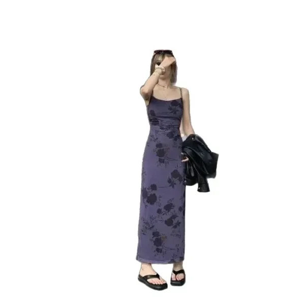 Slimming Long Purple Strapless Dress Women's Summer French Style Waist-Cinching Gown Maxi Dress Polka Dot Print AE Stock - Image 5