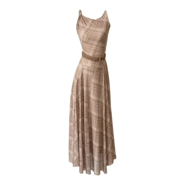 Modern Lover French Vintage Sleeveless Knot Large Swing Dress Waist-Cinching Long Gown High Collar Ankle-Length Women's Dress - Image 5