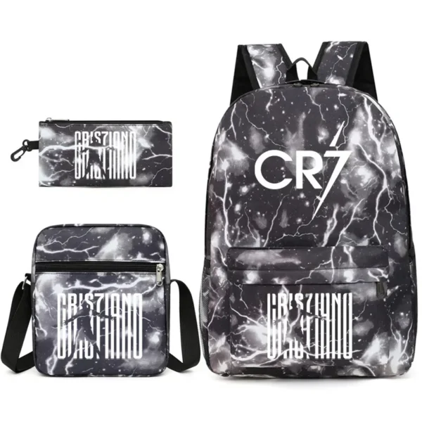 Fashionable CR7 Teenage Children's School Bag Set 3 Pieces Backpack Geometric Pattern Arc Shoulder Strap Versatile Backpack - Image 8