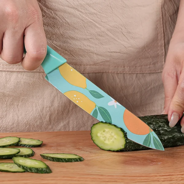 3pcs-set Kitchen Knife Set Stainless Steel Vegetable Knife Fruit Knife Colorful Fruit Print Knife Fruit knife Chef Knife - Image 4