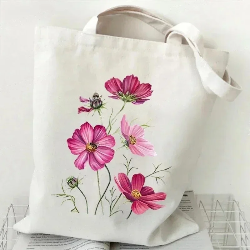 Vintage Daisy Shoulder Bag Wildflower Oil Print Black Canvas Tote Bag for Women Girl Stylish Plant-Themed Shopping Handbag 5 Vintage Daisy Shoulder Bag Wildflower Oil Print Black Canvas Tote Bag for Women Girl Stylish Plant-Themed Shopping Handbag - Image 5