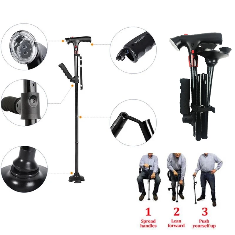 Collapsible Telescopic Folding Cane Elder Cane LED Walking Trusty Sticks Elder Crutches For Mothers The Elder Fathers With Alarm 4 Collapsible Telescopic Folding Cane Elder Cane LED Walking Trusty Sticks Elder Crutches For Mothers The Elder Fathers With Alarm - Image 4