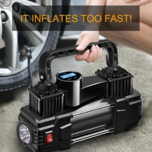 12V 150PSI Mini Air Compressor Dual Cylinder Heavy Duty Tire Inflator With LED Light Car Electric Air Pump Auto Inflatable Tool