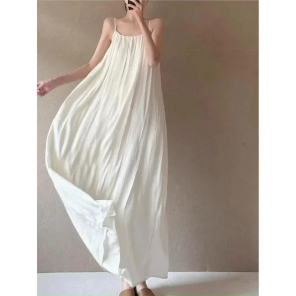 Extended Length Sliver Gown Maxi Dress Summer New Style Travel Photography Pleated Elegant Vest Dress Shoulder Baring Gown - Image 6