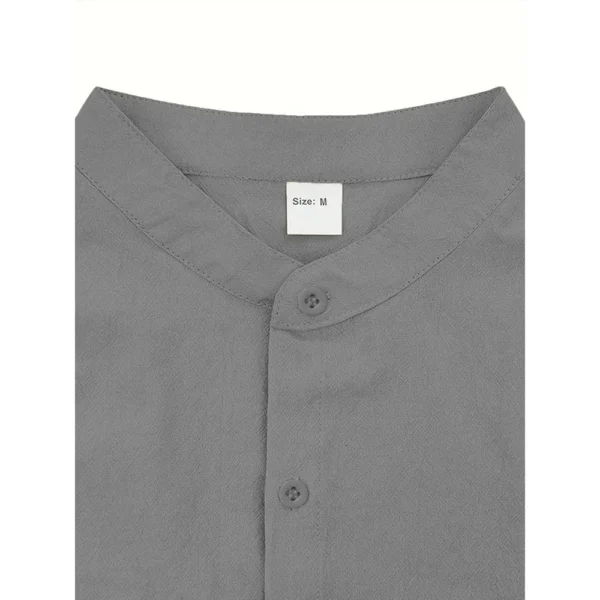 Summer Men's Short Sleeve Shirt Solid Color Casual Single Breasted Cotton Linen Breathable Lightweight Male Basic Style Top - Image 5