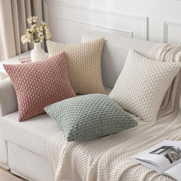 Spring Sage Green Decorative Throw Pillow Covers 18x18 Soft Corduroy Striped Square Pillow Covers for Couch Living Room Bed Sofa - Image 3
