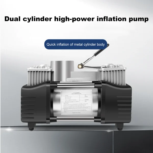 12V 150PSI Heavy Duty Deluxe Portable Metal Air Compressor Car Inflatable Pump with Pressure Gauge Dual Cylinder Mini Compressor - Image 3