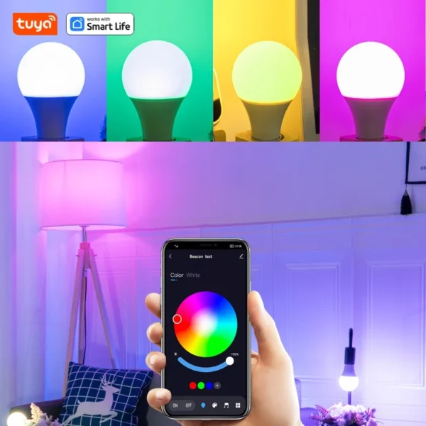 Bluetooth Remote Control LED Night Light Bulb E27 RGB 220V 15W Dimmable LED Lamp For Bedroom Decor Work With Tuya Smart Life APP - Image 3