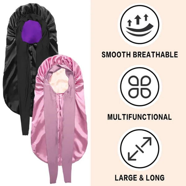 Extra Large Hair Long Silk Bonnet Cap With Elastic Satin Hair Band Comfortable Head Cover Night Sleep Hat For Sleeping Shower - Image 5