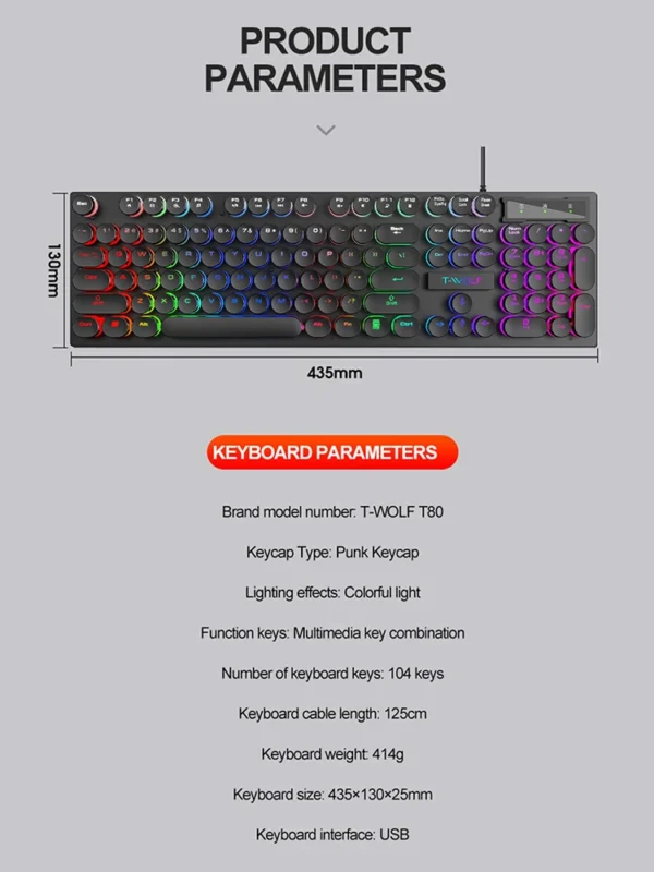 Shadow mechanical feeling, keyboard, desktop computer, laptop, esports game, illuminated wired keyboard - Image 3