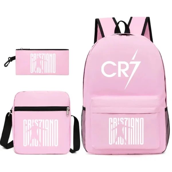 Fashionable CR7 Teenage Children's School Bag Set 3 Pieces Backpack Geometric Pattern Arc Shoulder Strap Versatile Backpack - Image 9