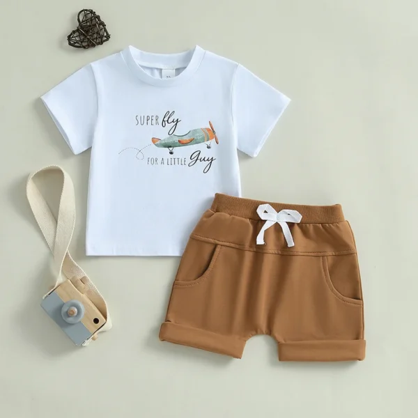 Pudcoco Baby Toddler Boy Shorts Set Airplane Letter Short Sleeve T-shirt Solid Elastic Waist Shorts 2Pcs Summer Outfit 0-3T - Image 2