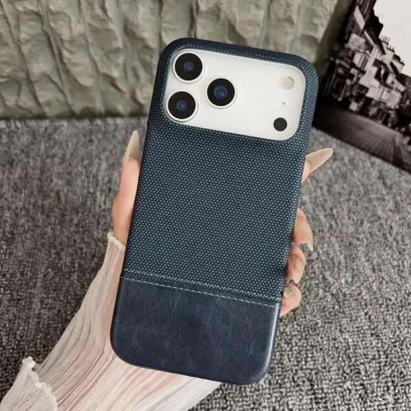 CD Frosted Splicing Leather Woven Pattern Phone Case For iPhone 17 Air 16 15 14 13  Bumper Full Frame Protect Cover - Image 7