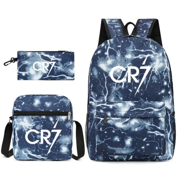 Fashionable CR7 Teenage Children's School Bag Set 3 Pieces Backpack Geometric Pattern Arc Shoulder Strap Versatile Backpack - Image 25