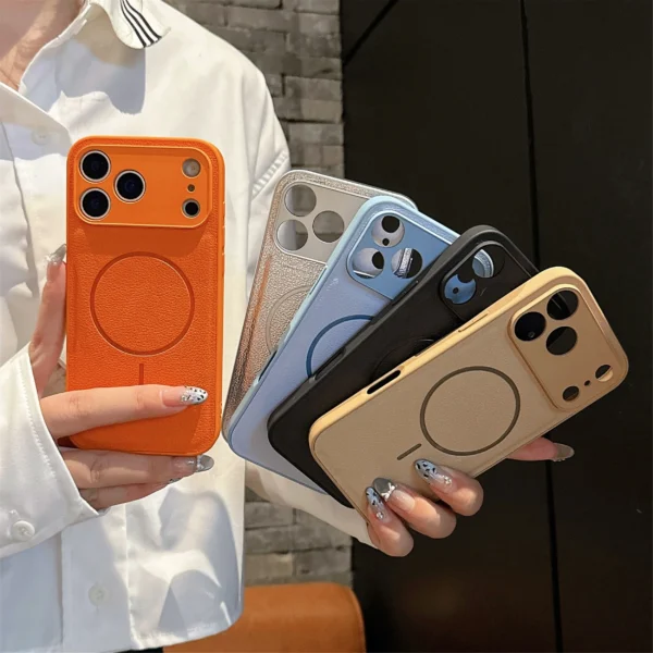For Iphone17promax Magnetic Case Leather Pattern Matte Phone Case for IPhone 17 16 14 15 13 12 Pro Max Plus 11 for Magsafe Cover - Image 2