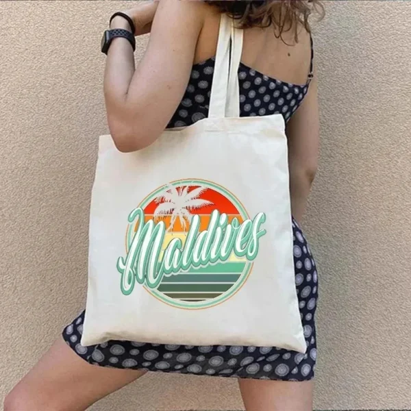 Vintage Retro Summer Beach Holiday Maldives Maldivian Flag Love Heart Shopping Shoulder Canvas Tote Bag Harajuku Work Travel - Image 39