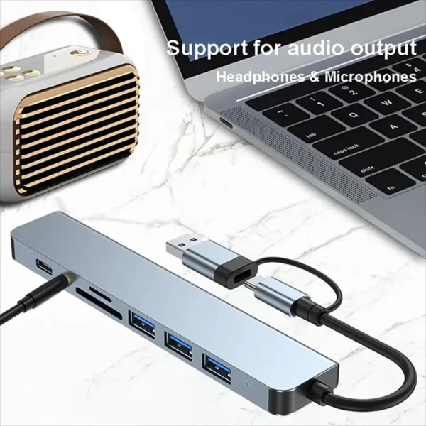 USB C Hub USB Splitter 8 in 1 USB Extender with 4 USB Port 1 USBC Port TF/SD Card Reader Audio Output Compatible for MacBook - Image 4