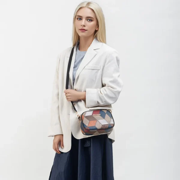 Three-Layer Leather Crossbody Shoulder and Clutch Bag Portable Triple PU Leather Slanting Shoulder Women's Zipper Crossbody Bags - Image 2