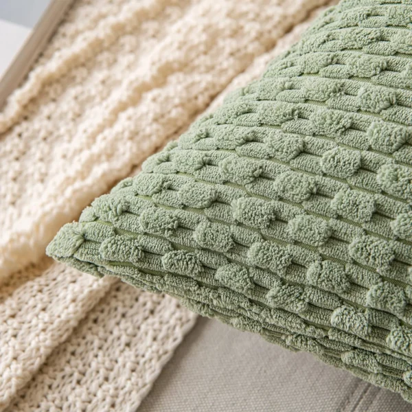 Spring Sage Green Decorative Throw Pillow Covers 18x18 Soft Corduroy Striped Square Pillow Covers for Couch Living Room Bed Sofa - Image 4