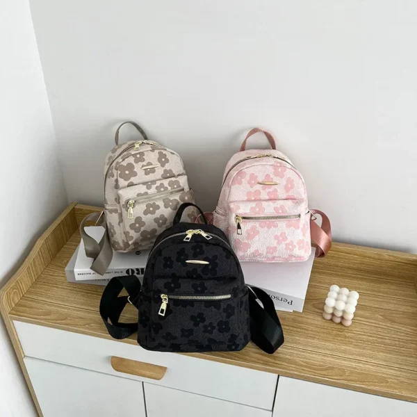 PU Leather Shoulder Mini Small Backpack Multi-Function Ladies Phone Pouch Pack Flower Print Ladies School Backpack Bag for Women - Image 2