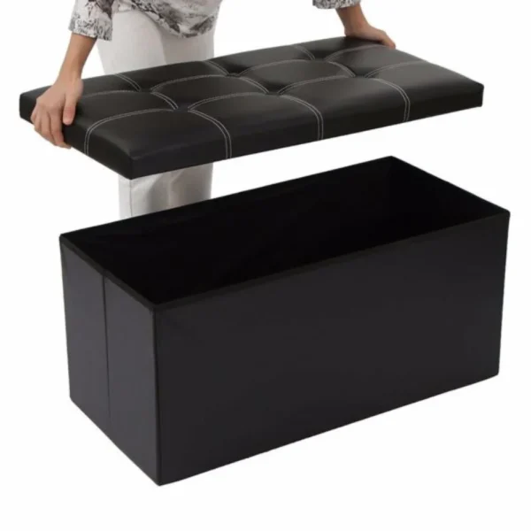 Large Capacity Folding Storage Stool, Leather Multifunctional Ottoman Seat Stool Footstool Toy Storage Box Bedroom Living Room - Image 3
